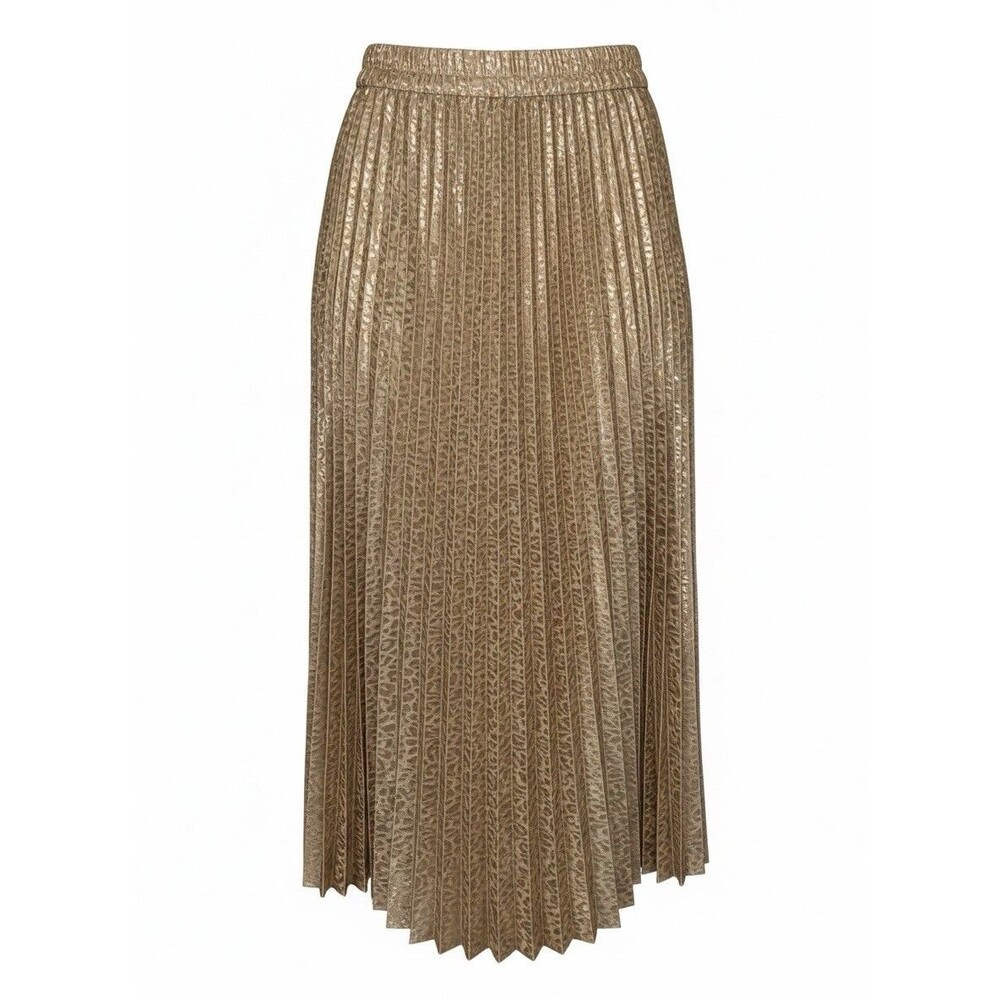 Japna Gold Metallic Cheetah Maxi Skirt XS Tiered Leopard Boho Resortwear